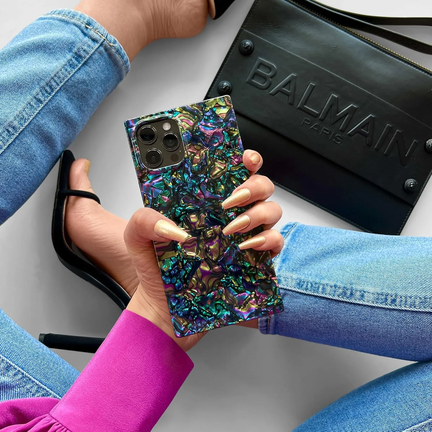 Flaunt Square Protective Case - Compatible with iPhone 13 - Wireless Charging - Stylish Drop Tested Shockproof Phone Case - The Official Square Phone Case (Abalone Shell)