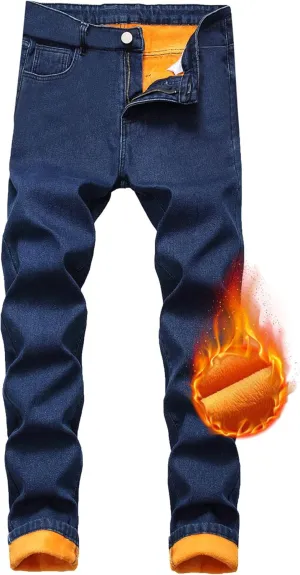 Fleece Lined Jeans Men,Winter Flannel Lined Jeans for Men Thermal Thicken Stretch Warm Denim Pants