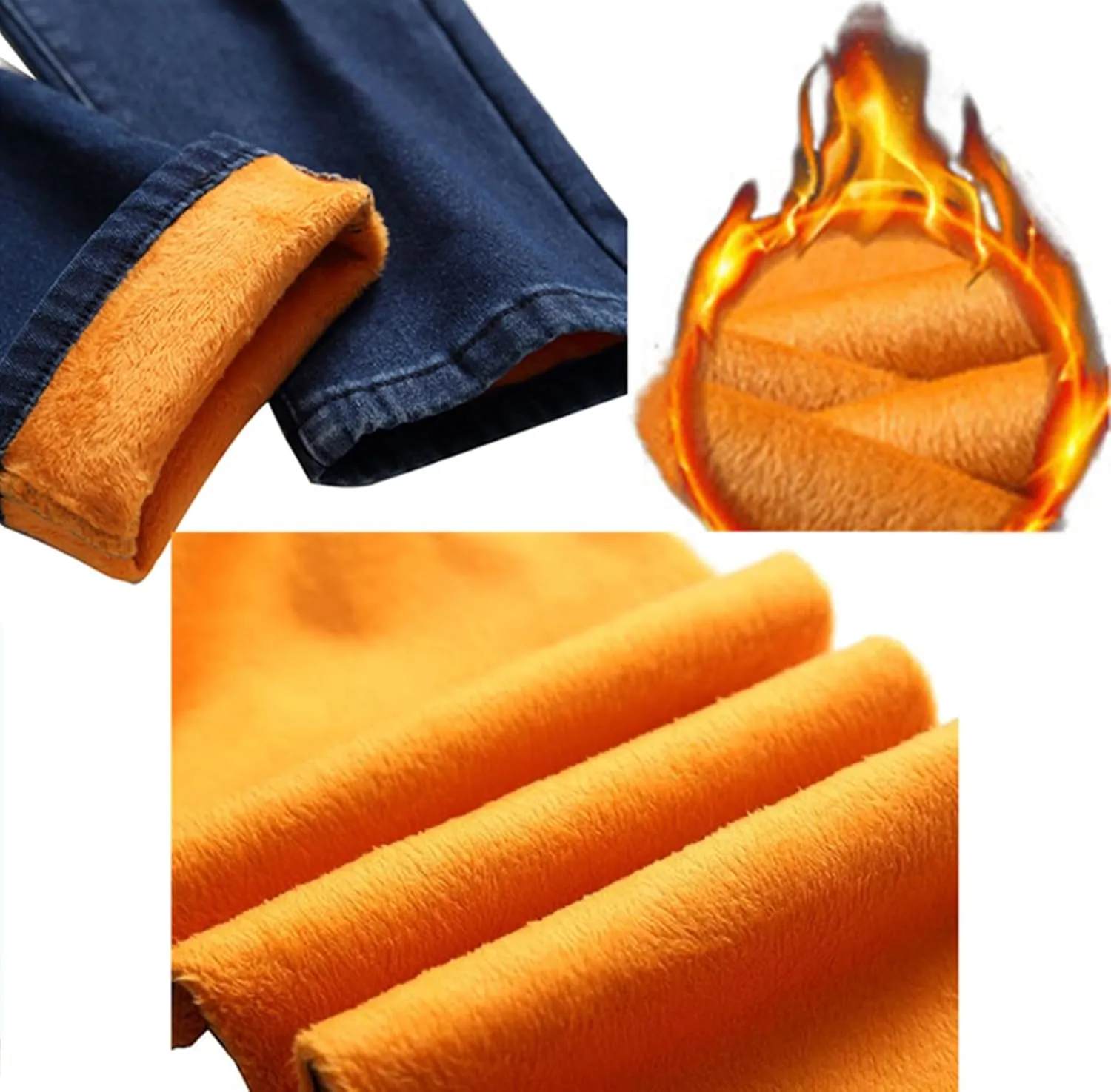 Fleece Lined Jeans Men,Winter Flannel Lined Jeans for Men Thermal Thicken Stretch Warm Denim Pants