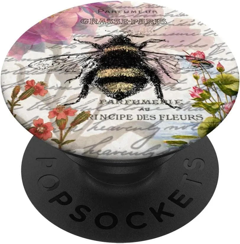 Floral Bumble Bee - Girly vintage flowers & bumblebee PopSockets PopGrip: Swappable Grip for Phones & Tablets