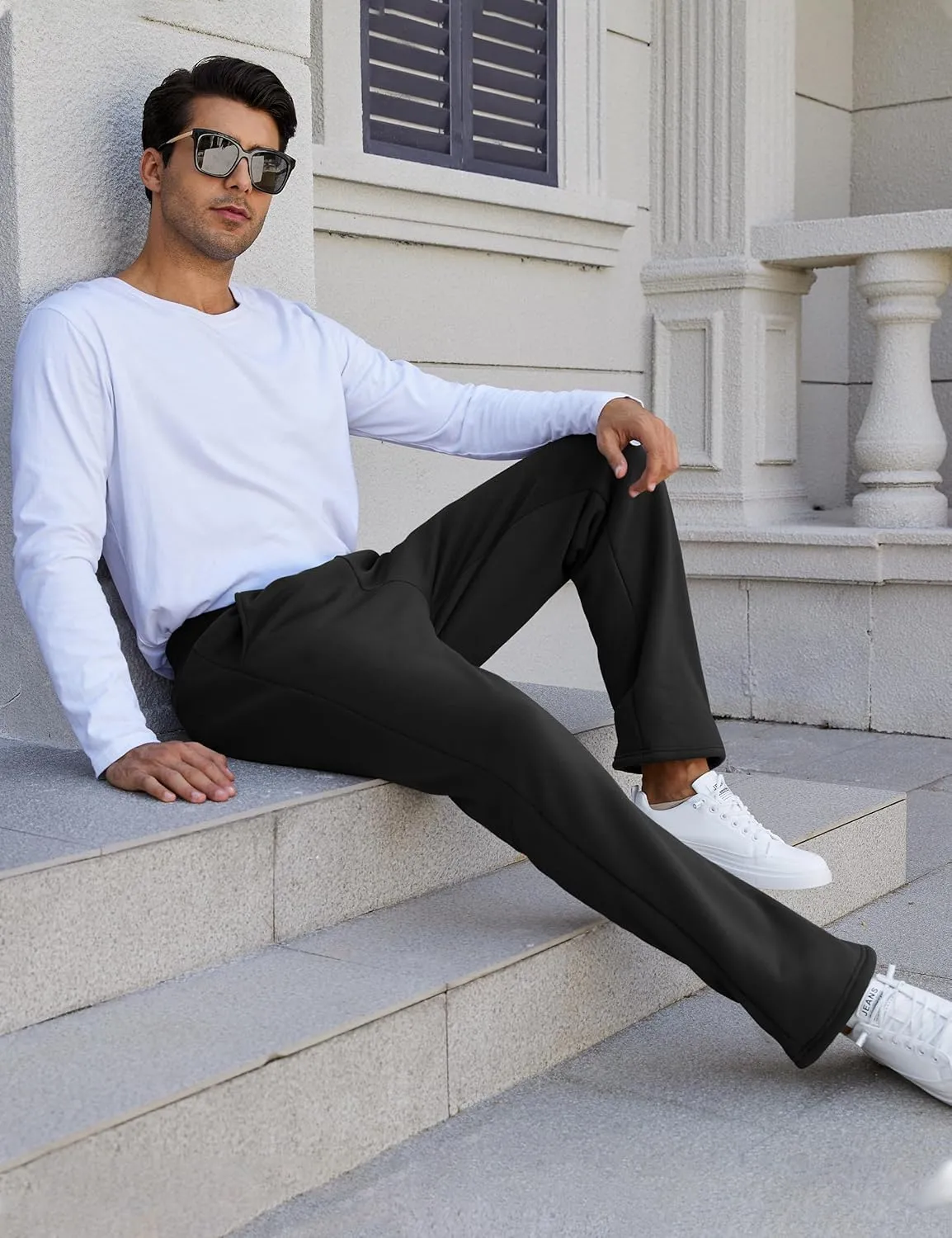 Flygo Men's Fleece Lined Sherpa Sweatpants Winter Warm Pants Jogger Lounge Athletic Pant with Pockets