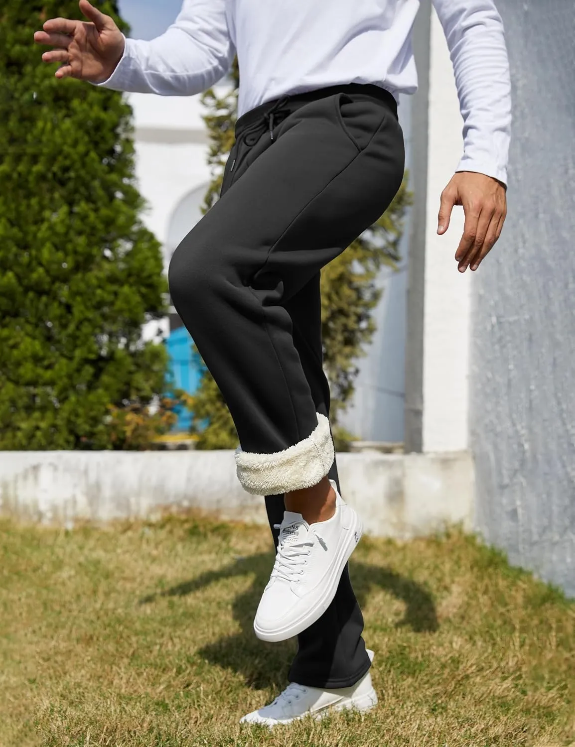 Flygo Men's Fleece Lined Sherpa Sweatpants Winter Warm Pants Jogger Lounge Athletic Pant with Pockets