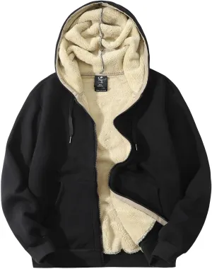 Flygo Men's Sherpa Hoodie Jacket Fleece Lined Zip Up Warm Hoodies Sweatshirt Winter Zipper Sweater Hooded Coat