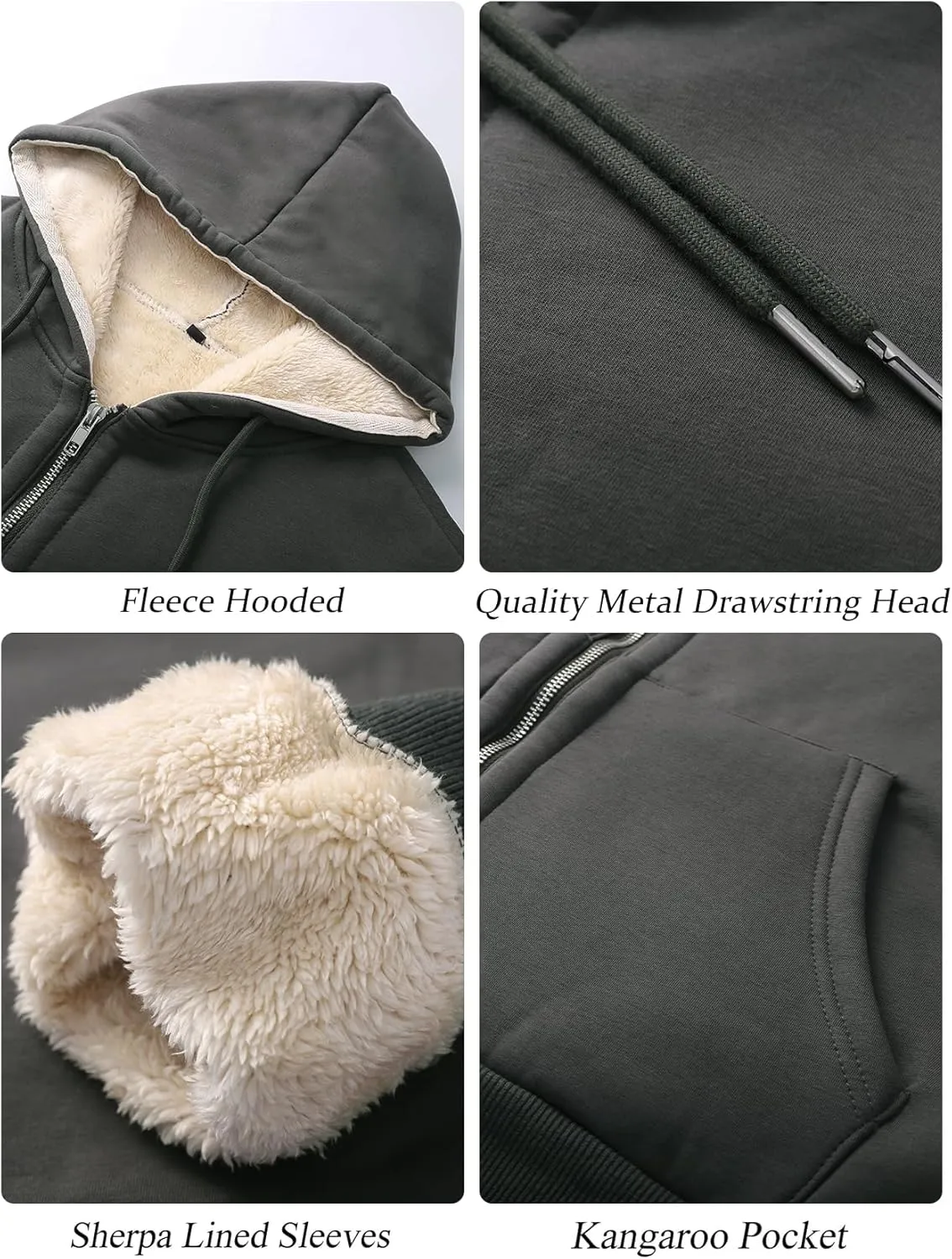 Flygo Men's Sherpa Hoodie Jacket Fleece Lined Zip Up Warm Hoodies Sweatshirt Winter Zipper Sweater Hooded Coat