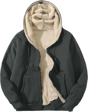 Flygo Men's Sherpa Hoodie Jacket Fleece Lined Zip Up Warm Hoodies Sweatshirt Winter Zipper Sweater Hooded Coat