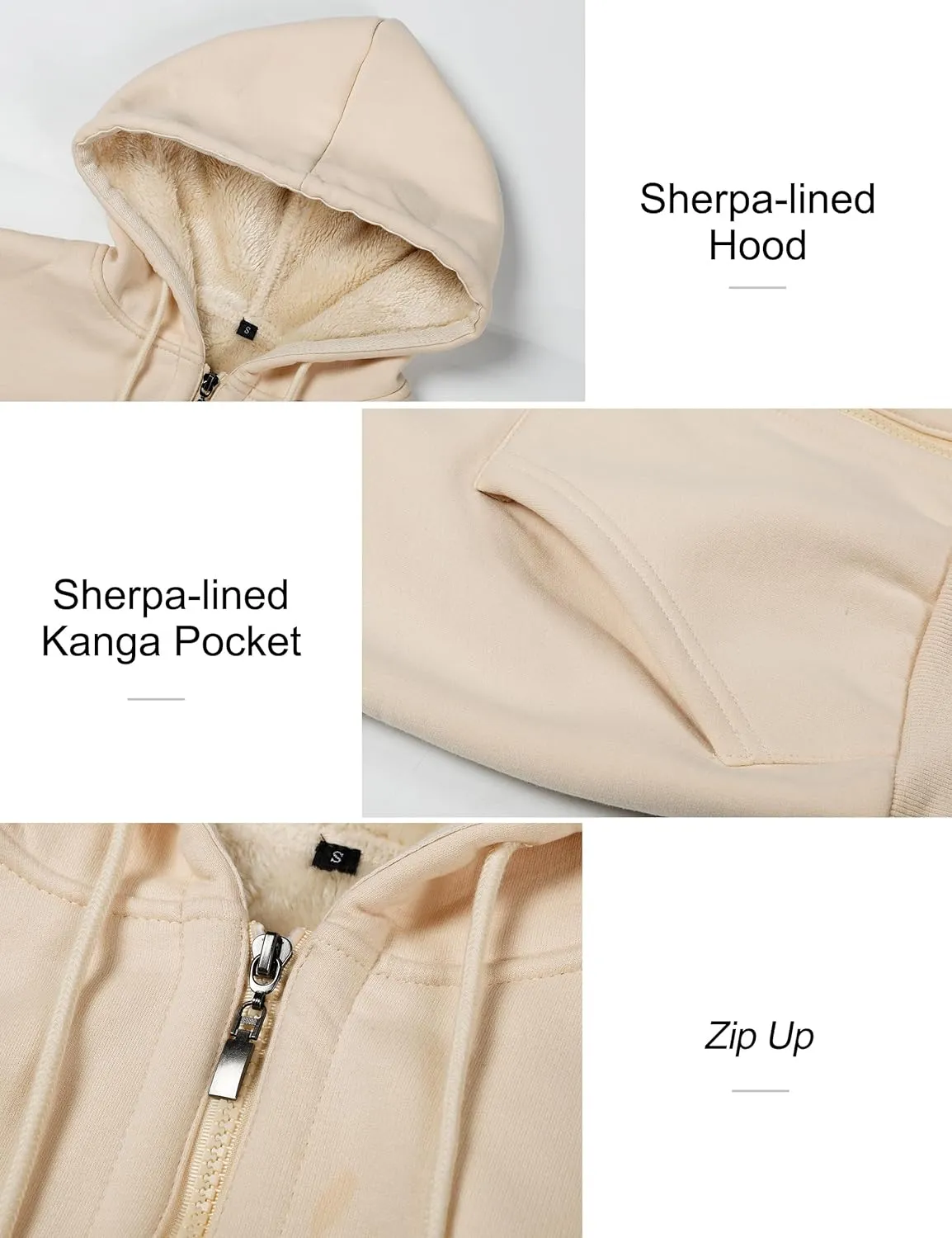 Flygo Women Winter Hoodies Zip Up Fleece Sherpa Lined Warm Sweatshirts Jacket
