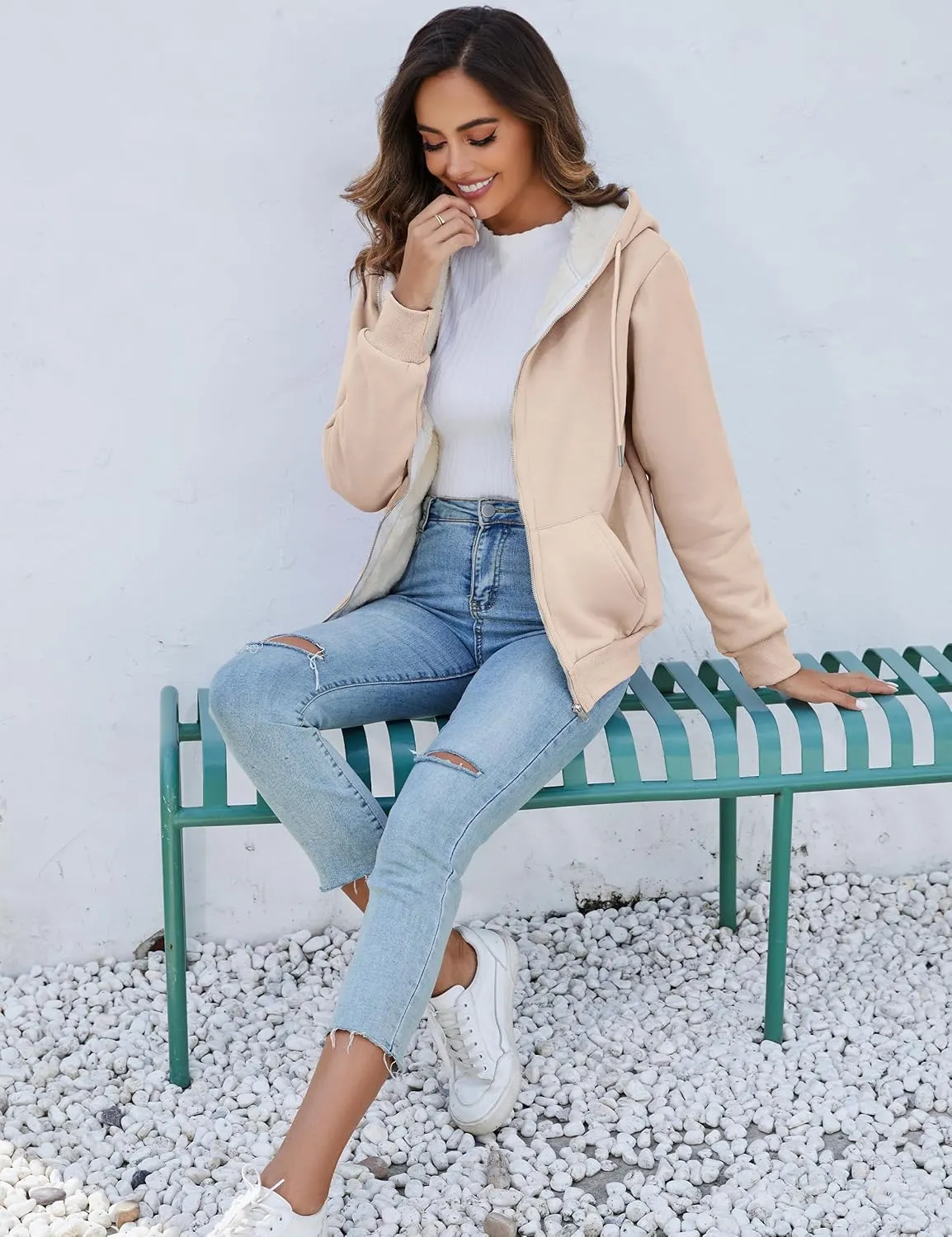 Flygo Women Winter Hoodies Zip Up Fleece Sherpa Lined Warm Sweatshirts Jacket
