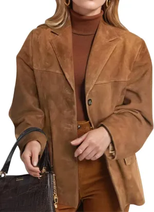 Flygo Womens Faux Suede Blazer Jacket Vintage Long Sleeve Button Down Casual Blazer Business Work Outfits