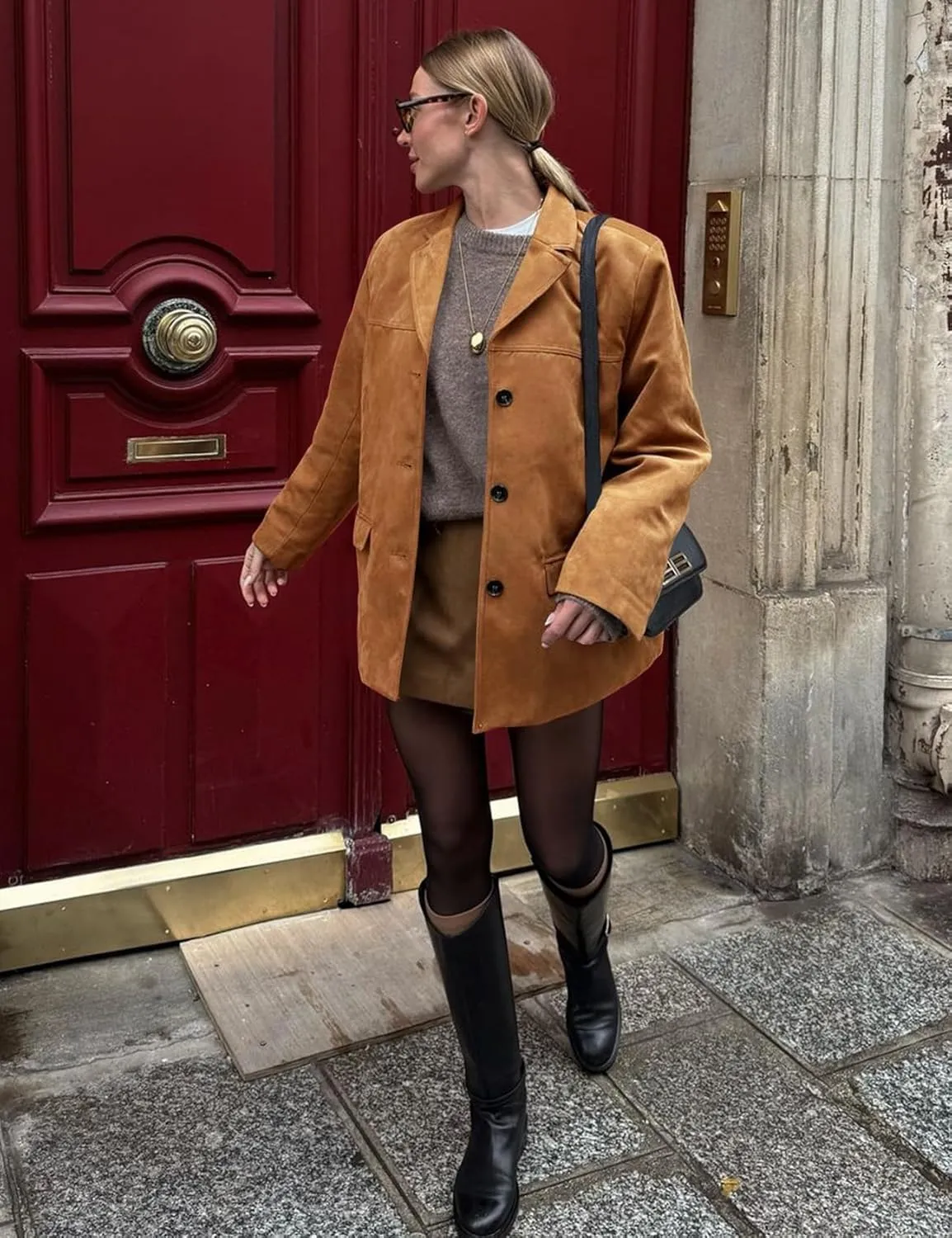 Flygo Womens Faux Suede Blazer Jacket Vintage Long Sleeve Button Down Casual Blazer Business Work Outfits