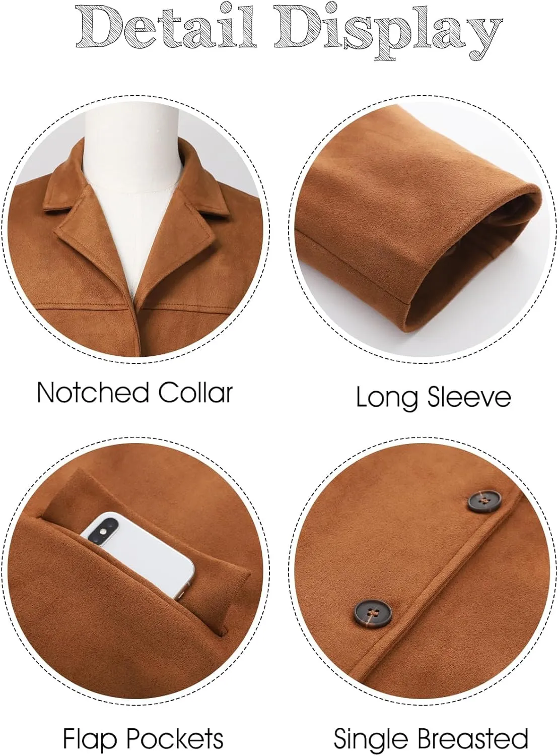 Flygo Womens Faux Suede Blazer Jacket Vintage Long Sleeve Button Down Casual Blazer Business Work Outfits