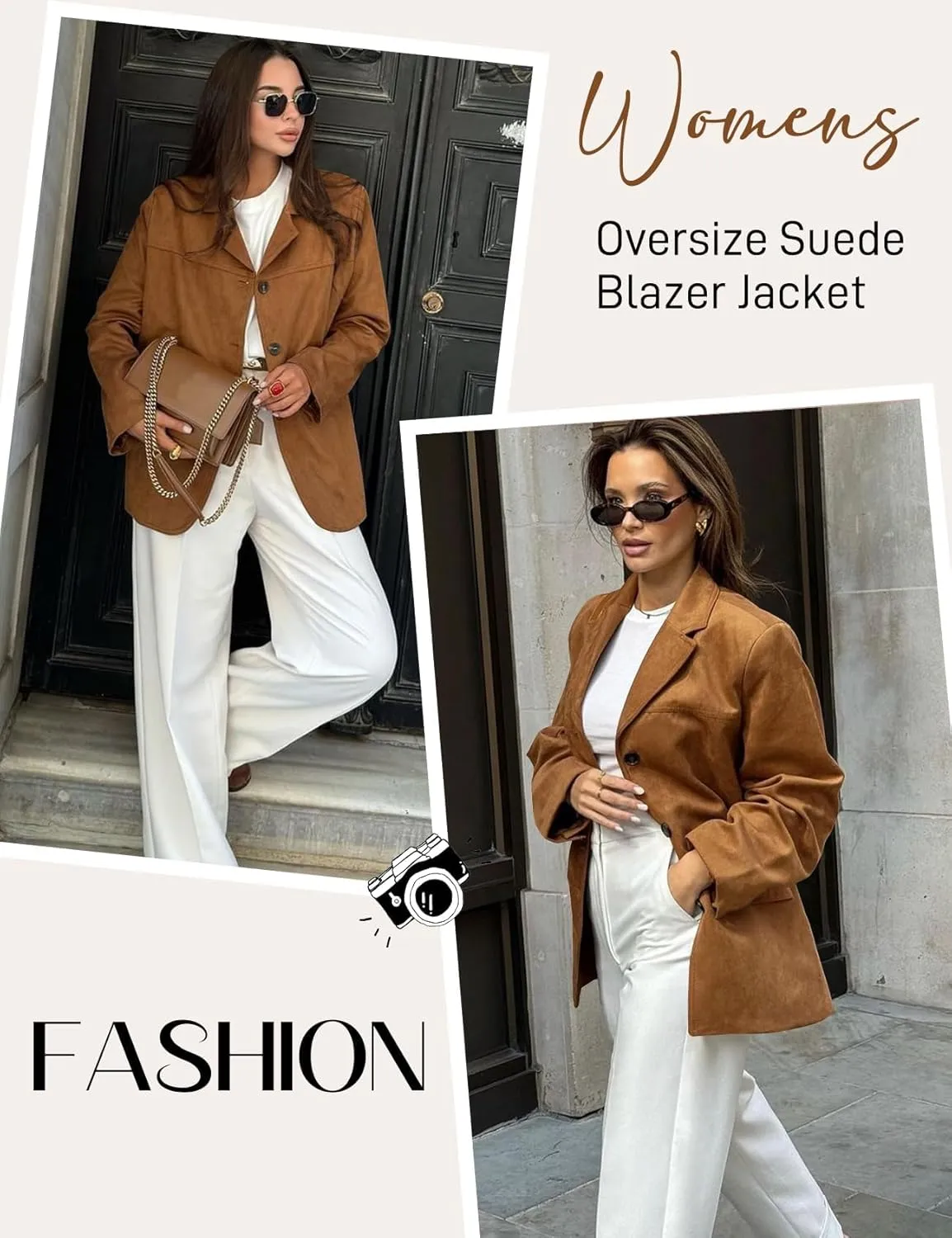 Flygo Womens Faux Suede Blazer Jacket Vintage Long Sleeve Button Down Casual Blazer Business Work Outfits
