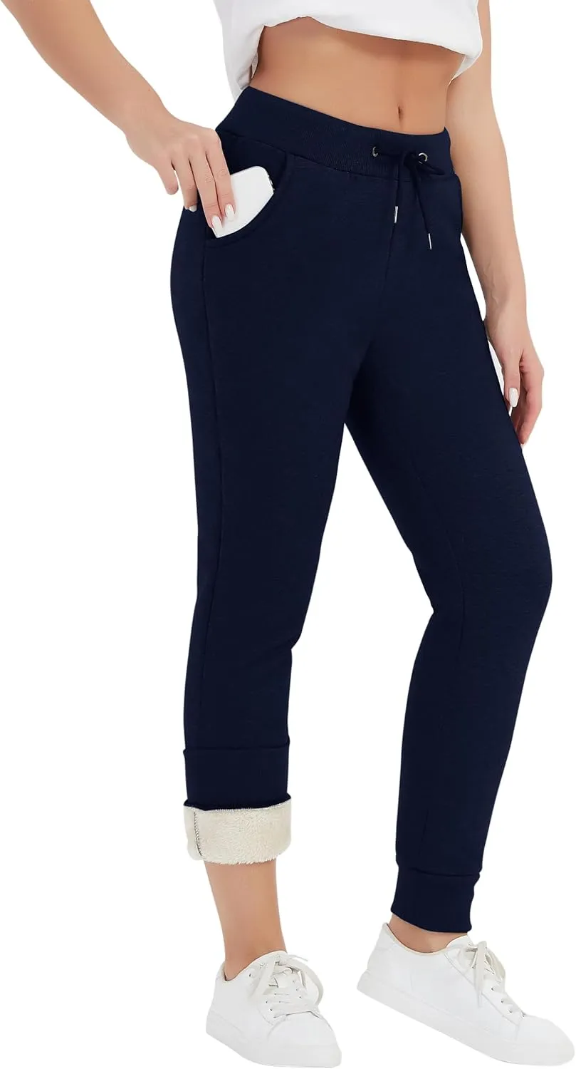 Flygo Womens Sherpa Lined Athletic Sweatpants Winter Active Joggers Fleece Pants