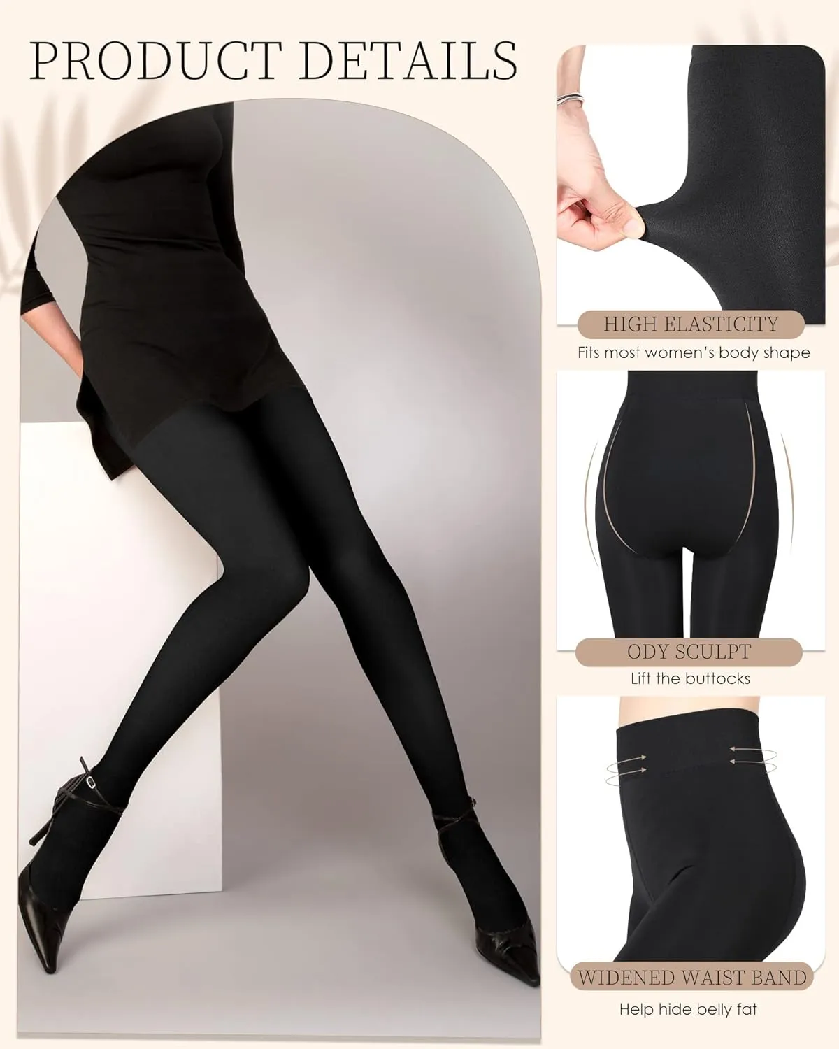 Foaincore 4 Pairs Fleece Lined Tights Women Fleece Lined Leggings Translucent Winter Sheer Tights Warm Pantyhose for Women