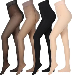 Foaincore 4 Pairs Fleece Lined Tights Women Fleece Lined Leggings Translucent Winter Sheer Tights Warm Pantyhose for Women