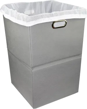 Foldable Large Laundry Hamper With Laundry Bag - Premium Durable Non-Woven Fabric, Plastic Board, Extra-Large Size, Space-Saving & Compact Clothes Basket With Metal Handles (Gray)