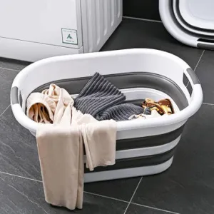 Foldable Laundry Washing Basket 26L - Grey/White