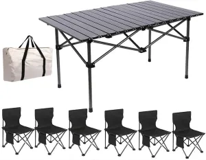 Folding Bea Picnic Tables Collapsible Backpack Lawn air Camping Folding air Set with Roll up Carbon Steel Table for More People Party, BBQ