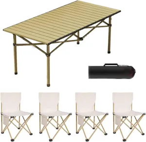 Folding Beach Picnic Tables Collapsible Backpack Lawn Chair Camping Folding Chair and Table Set with Roll up Carbon Steel Table Top for More People Party