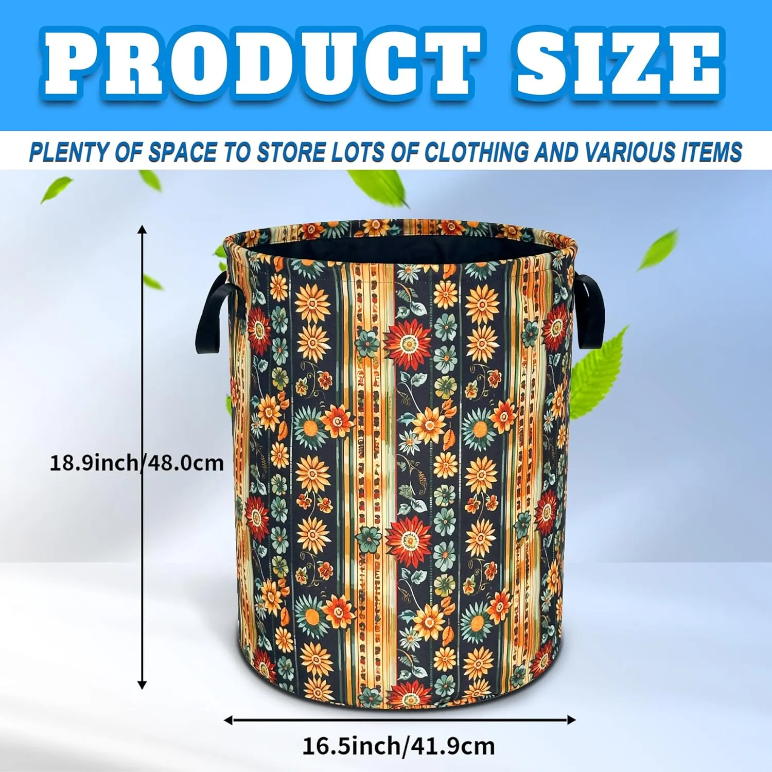 Folk Flower Art Laundry Basket Boho Floral Print Oxford Cloth Laundry Hamper With Handle Foldable Portable Clothes Storage Basket 18.9 X 16.5 Inch Storage Bag For Laundry Room/Bathroom/Bedroom