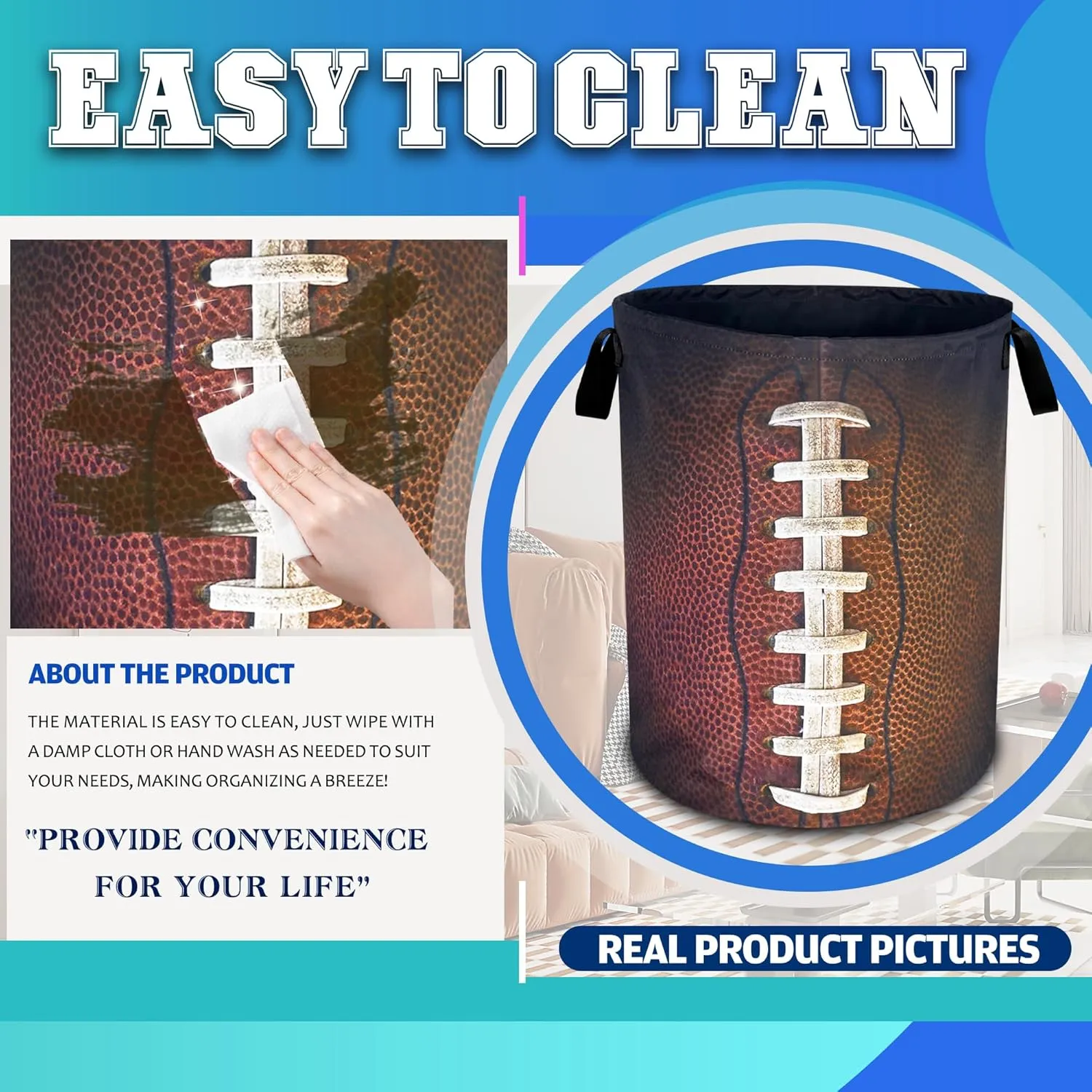 Football Laundry Basket Oxford Cloth Ball Texture Laundry Hamper With Handle Foldable Portable Clothes Storage Basket 18.9 X 16.5 Inch Storage Bag For Laundry Room/Bathroom/Bedroom/Dormitories