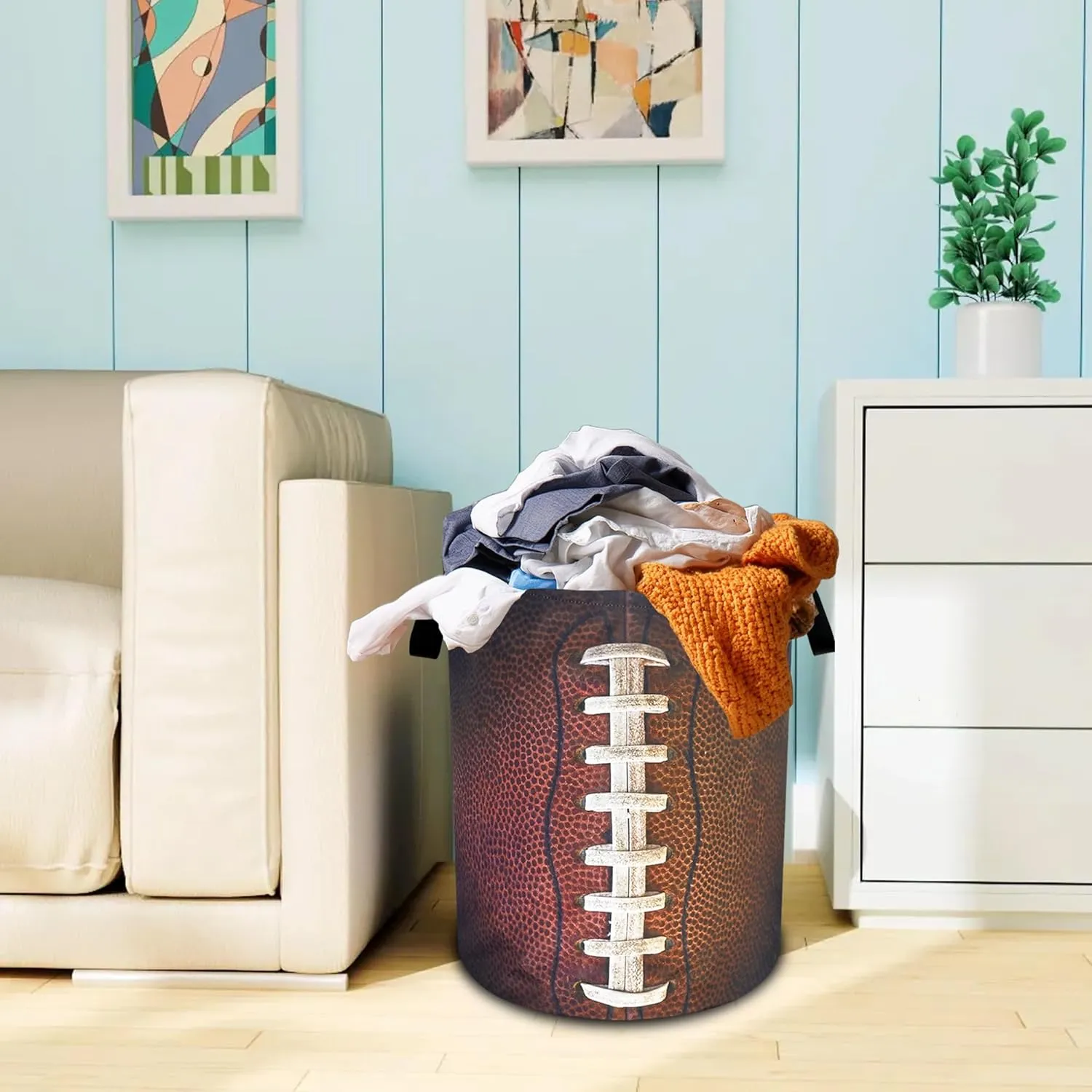 Football Laundry Basket Oxford Cloth Ball Texture Laundry Hamper With Handle Foldable Portable Clothes Storage Basket 18.9 X 16.5 Inch Storage Bag For Laundry Room/Bathroom/Bedroom/Dormitories