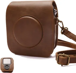 For Fujifilm Square SQ10 Camera, Classic Vintage PU Leather Compact Case Bag with Adjustable Shoulder Strap to protect Fuji SQ10 Camera Brown