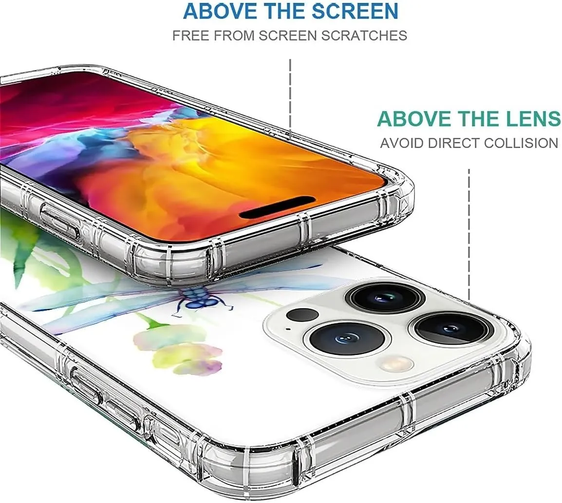 for iPhone 15 Pro Max Case,Clear Dragonfly Point Water Pattern Graphic for Girl Women Soft Silicone Shock Protection for iPhone 15 Pro Max