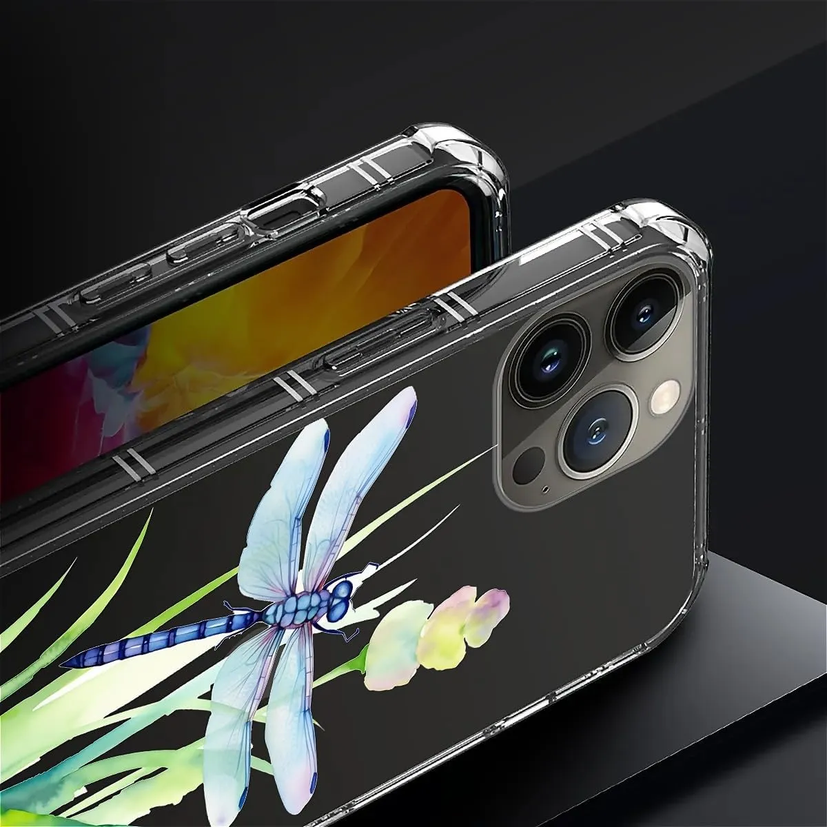 for iPhone 15 Pro Max Case,Clear Dragonfly Point Water Pattern Graphic for Girl Women Soft Silicone Shock Protection for iPhone 15 Pro Max