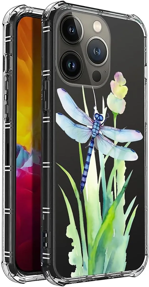 for iPhone 15 Pro Max Case,Clear Dragonfly Point Water Pattern Graphic for Girl Women Soft Silicone Shock Protection for iPhone 15 Pro Max