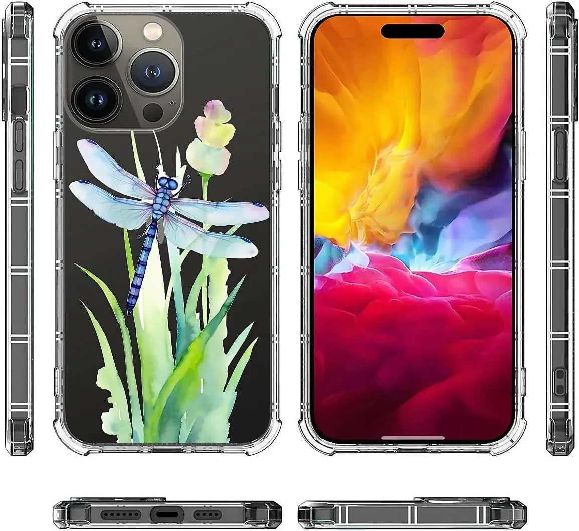 for iPhone 15 Pro Max Case,Clear Dragonfly Point Water Pattern Graphic for Girl Women Soft Silicone Shock Protection for iPhone 15 Pro Max