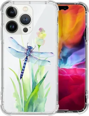 for iPhone 15 Pro Max Case,Clear Dragonfly Point Water Pattern Graphic for Girl Women Soft Silicone Shock Protection for iPhone 15 Pro Max
