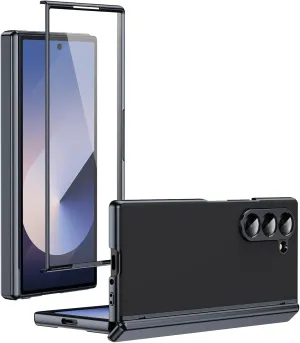 for Samsung Galaxy Z Fold 6 Case with Screen Protector, Hinge Protection Phone Case for Samsung Z Fold 6 5G Protective Case Hard PC Case Cover 360 Shockproof Slim Fit All Inclusive Cases (Black)