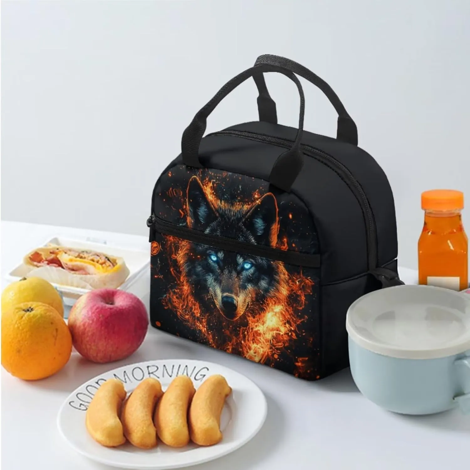 FOR U DESIGNS 17 Inch Kawaii Wolf Backpack Set for Girls Lightweight Bookbag and Lunch Box Set for Elementary Students Large Capacity 3 Piece School Bag Set