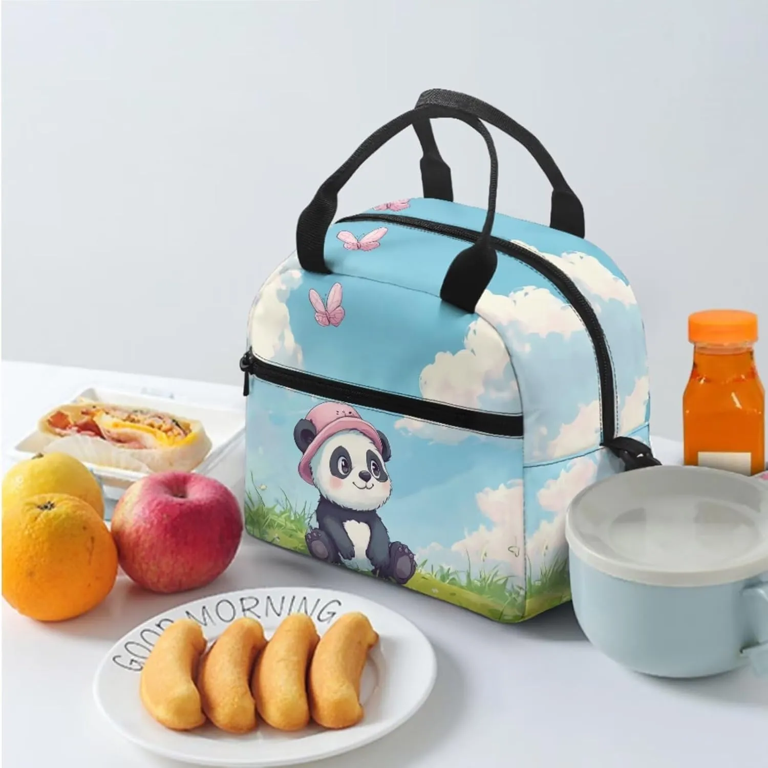 FOR U DESIGNS Kawaii Panda School Bag Set 3 Piece 17 Inch Lightweight Backpack and Lunch Bag Set for Little Girls Large Capacity Bookbag Set Ages 6-8 School Supplies