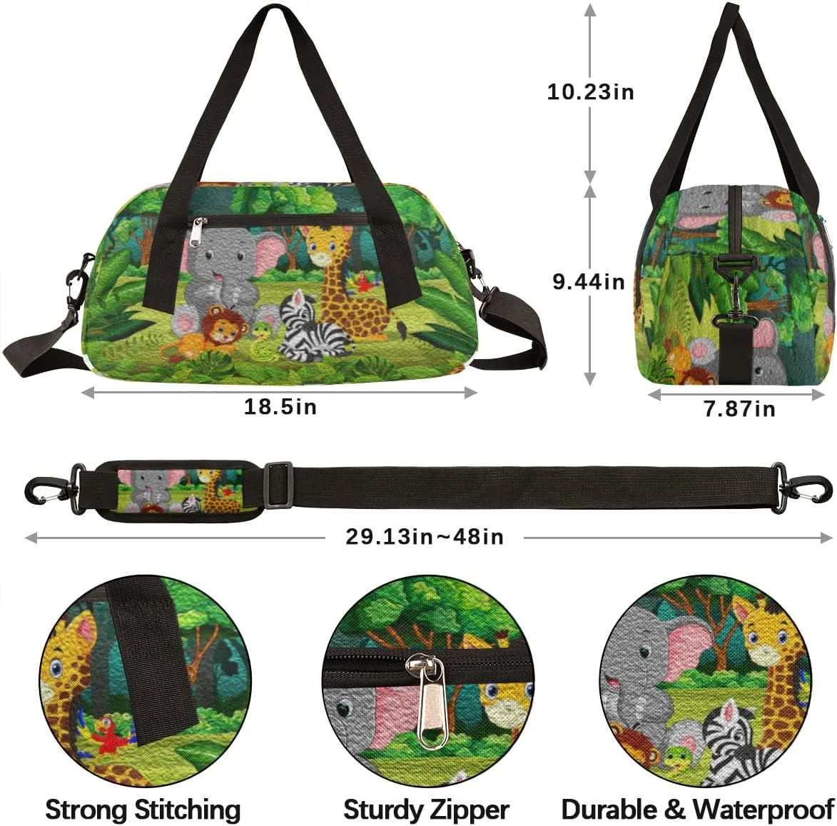Forest Animals Kids Duffel Bag for Girls Boys Teens, Animals Oil Painting Dance Bag Overnight Small Duffel Bag Carry On Weekend Sports Gym Travel Bag for School Practice Gymnastics Ballet