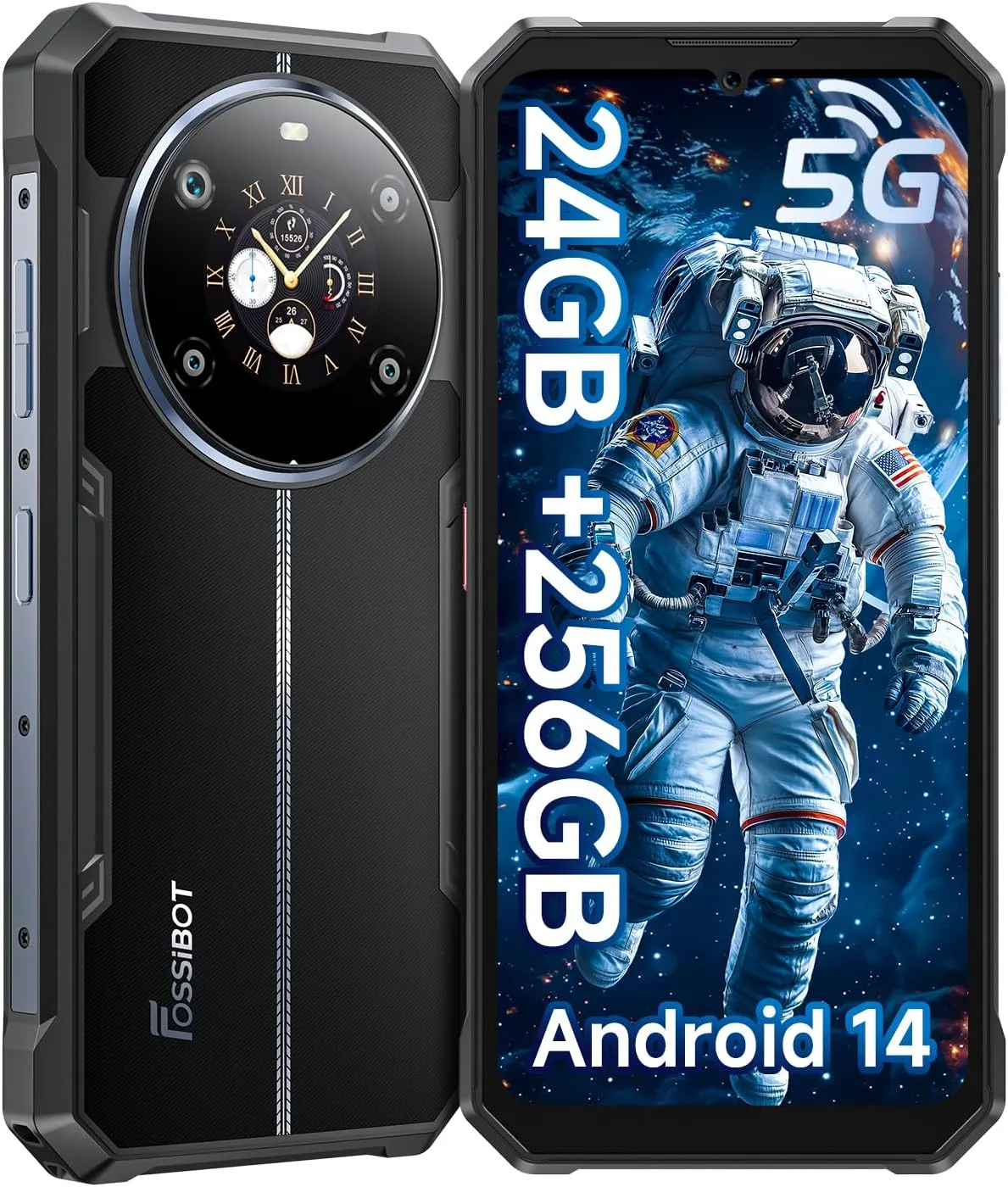 FOSSIBOT F109 5G Rugged Smartphone Unlocked, 24GB 256GB Storage, MTK Dimensity 6300 Chipset Rugged Cell Phone, Android 14,10600mAH Battery, 6.745" FHD Screen, 50MP 16MP 5MP Camera IP68/IP69K, NFC