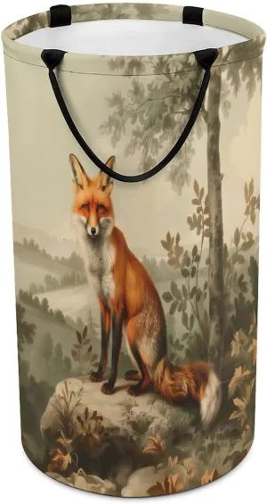 Fox Forest Wildlife Large Laundry Basket Laundry Hamper Bag Washing Bin Collapsible Tall With Handles Travel Bathroom