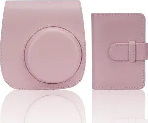 Frankmate Instant Camera Case Compatible with Fujifilm Instax Mini 11/9/8/8  PU Leather Bag with Pocket and Adjustable Shoulder Strap Mini Photo Album (Pink)