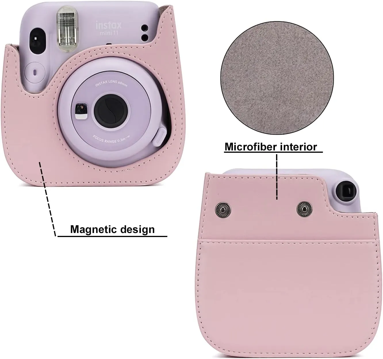 Frankmate Instant Camera Case Compatible with Fujifilm Instax Mini 11/9/8/8  PU Leather Bag with Pocket and Adjustable Shoulder Strap Mini Photo Album (Pink)