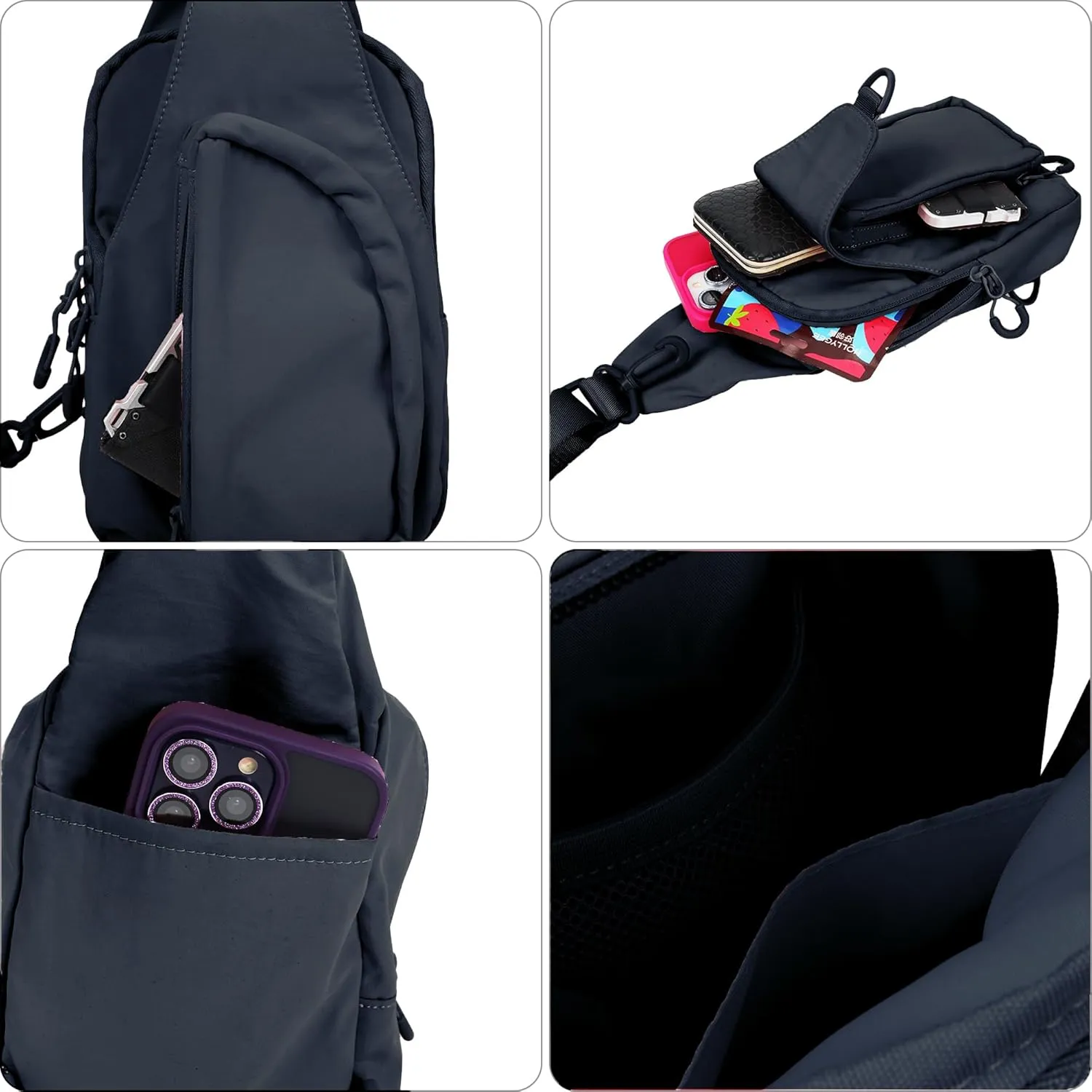 FREE ROCK Small Crossbody Sling Bag Mini Nylon Cross Body Bag Hiking Backpack Chest Pack Side Shoulder Bags Purse For Women Men (Black), YJ2024001