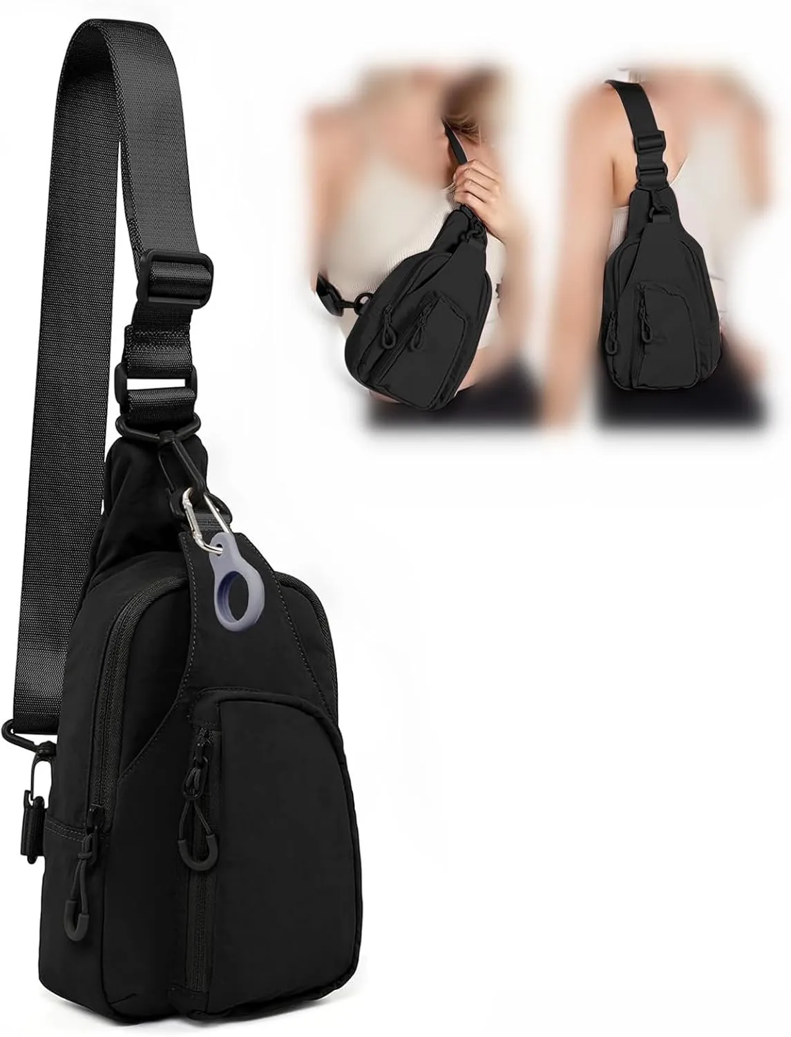 FREE ROCK Small Crossbody Sling Bag Mini Nylon Cross Body Bag Hiking Backpack Chest Pack Side Shoulder Bags Purse For Women Men (Black), YJ2024001