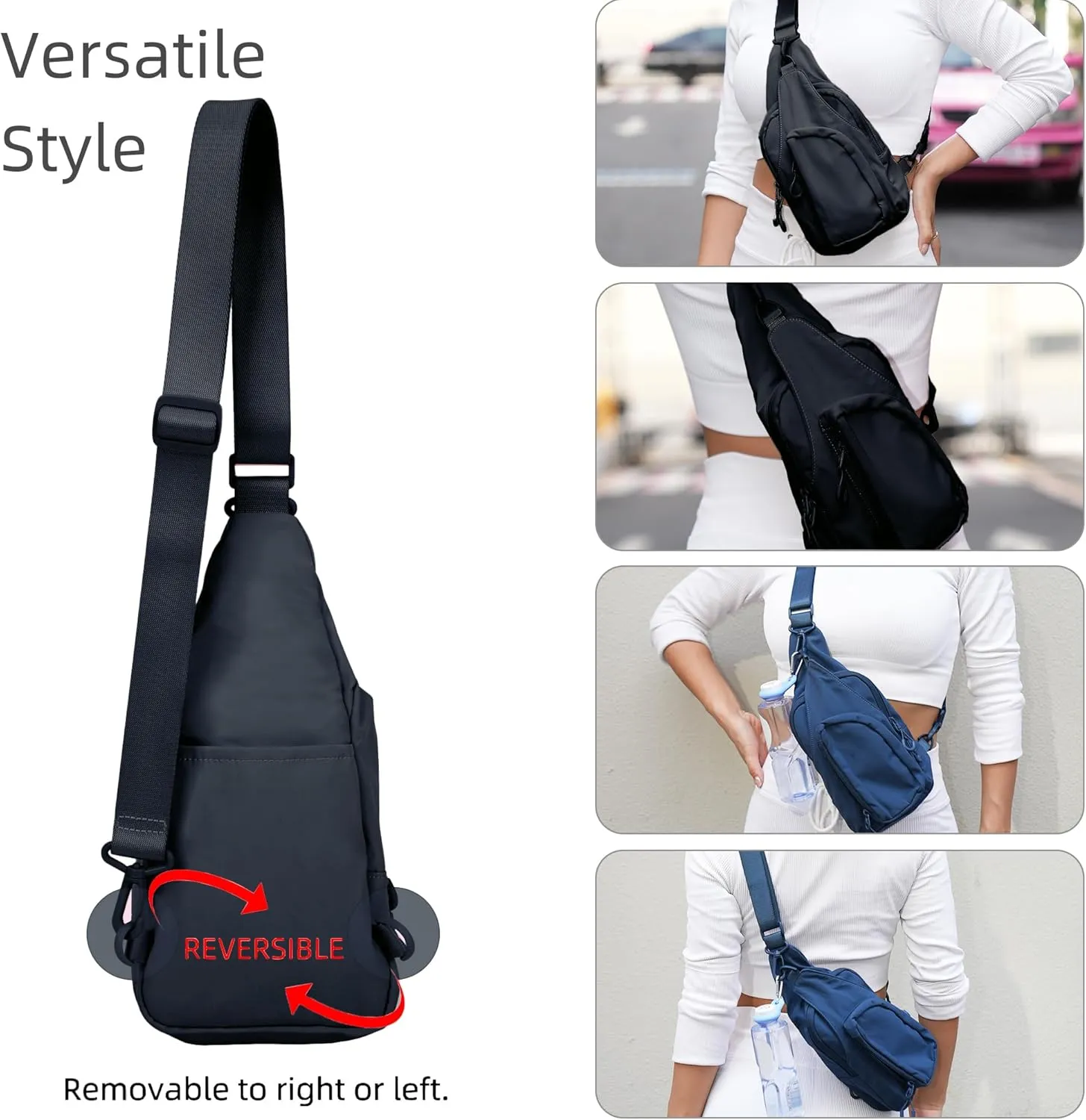 FREE ROCK Small Crossbody Sling Bag Mini Nylon Cross Body Bag Hiking Backpack Chest Pack Side Shoulder Bags Purse For Women Men (Black), YJ2024001