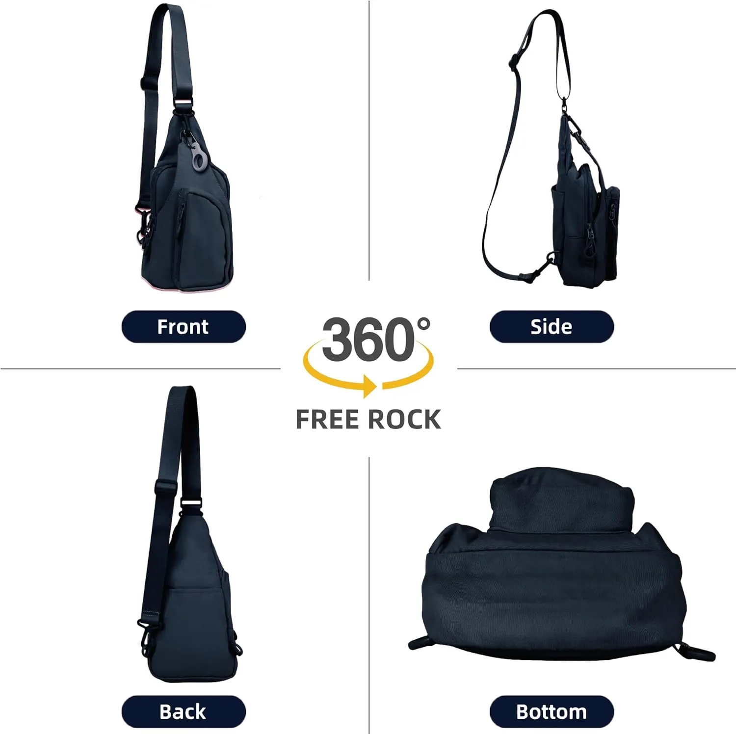 FREE ROCK Small Crossbody Sling Bag Mini Nylon Cross Body Bag Hiking Backpack Chest Pack Side Shoulder Bags Purse For Women Men (Black), YJ2024001