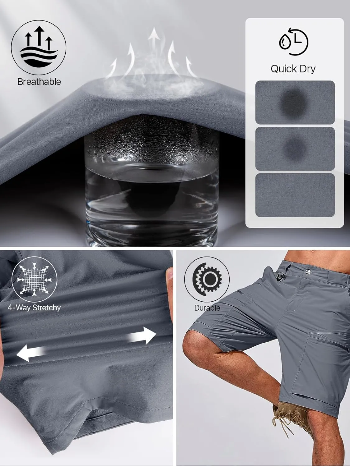 FREE SOLDIER Men's Cargo Hiking Shorts with Belt Lightweight Quick Dry Tactical Shorts with Pockets for Casual Work Golf