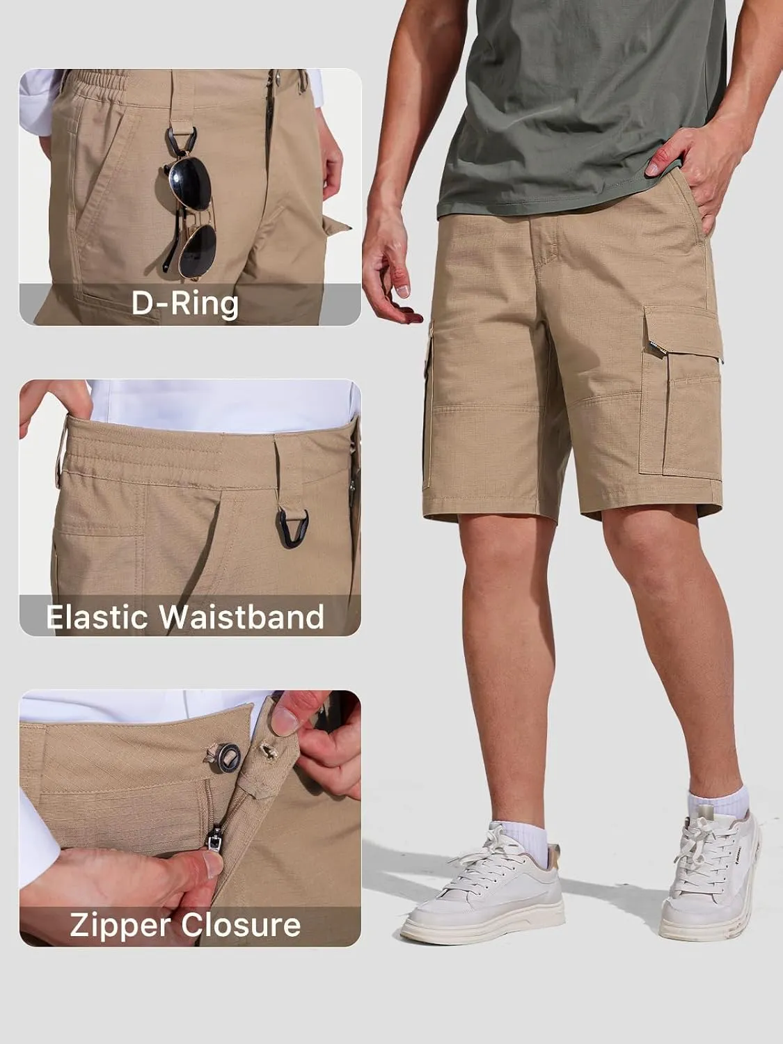 FREE SOLDIER Men's Hiking Cargo Shorts Water Resistant Quick Dry Lightweight Shorts for Hiking Cargo Casual with 10 Pockets