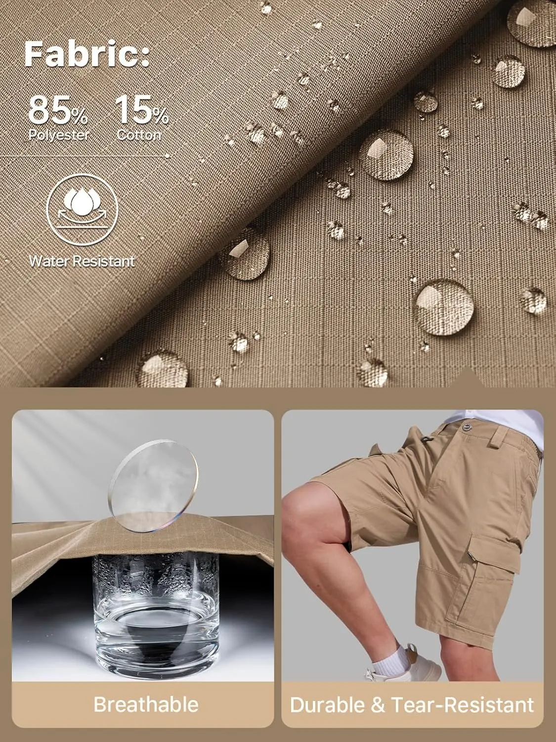 FREE SOLDIER Men's Hiking Cargo Shorts Water Resistant Quick Dry Lightweight Shorts for Hiking Cargo Casual with 10 Pockets
