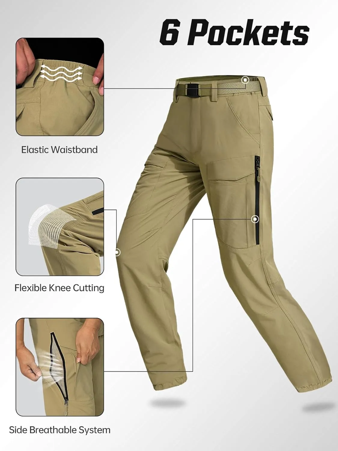 FREE SOLDIER Men's Hiking Pants Water Resistant Quick Dry Lightweight Tactical Cargo Work Pants for Travel Outdoor