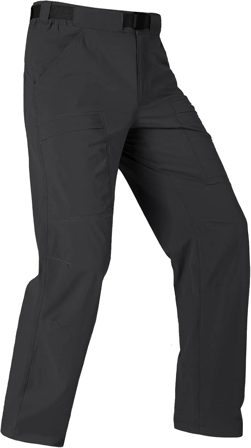 FREE SOLDIER Men's Outdoor Cargo Hiking Pants with Belt Lightweight Waterproof Quick Dry Tactical Pants Nylon Spandex (30W/32L Black)