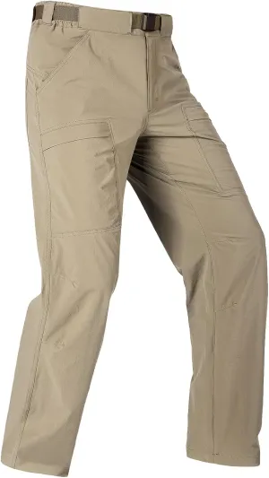 FREE SOLDIER Men's Outdoor Cargo Hiking Pants with Belt Lightweight Waterproof Quick Dry Tactical Pants Nylon Spandex (40W/30L Khaki)