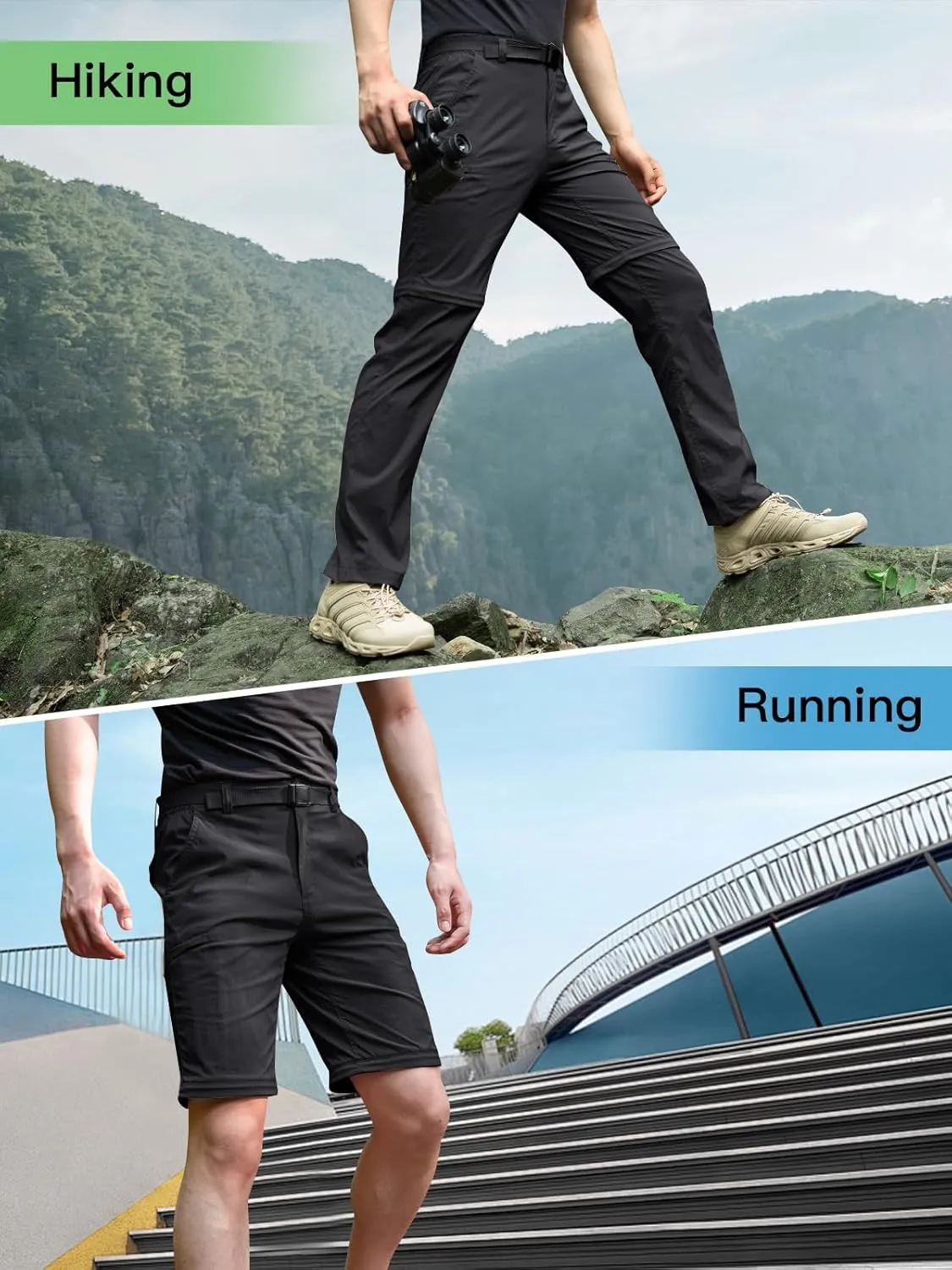 FREE SOLDIER Men's Outdoor Convertible Hiking Pants with Belt Lightweight Quick Dry Tactical Cargo Pants Nylon Spandex